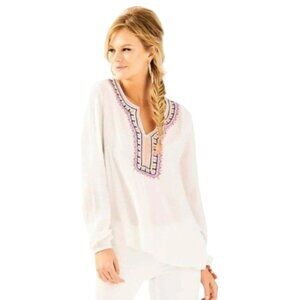 Lilly Pulitzer Dahle Embroidered Tunic Top White Neon Size L